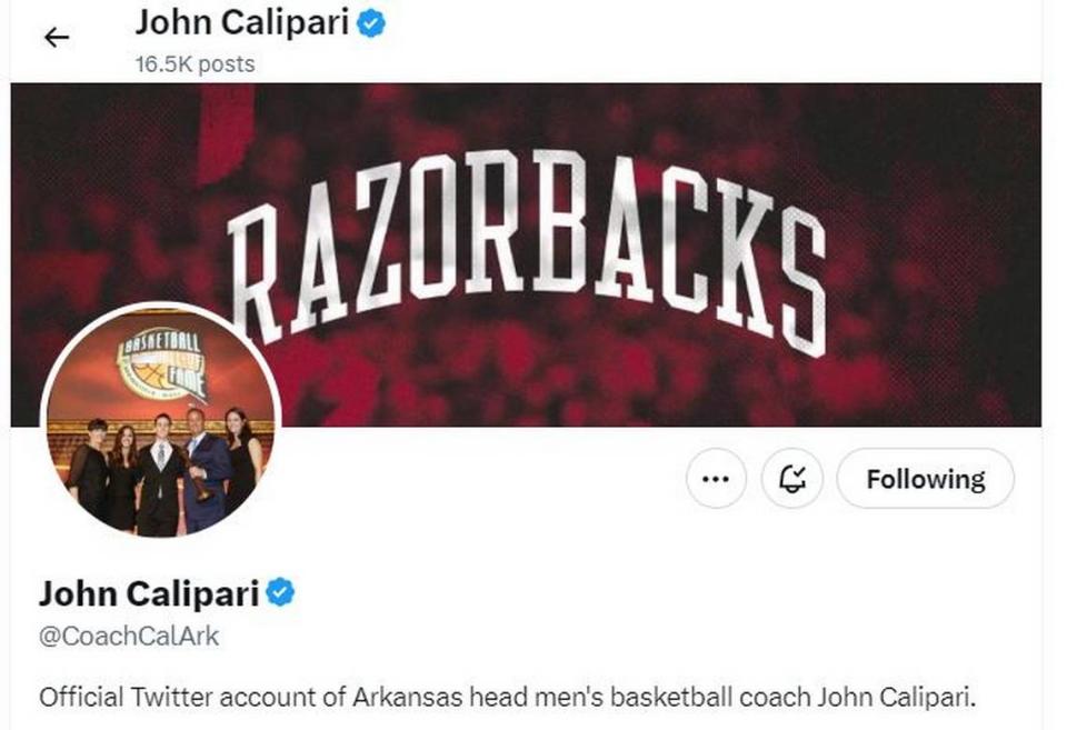 The famous @UKCoachCalipari account on Twitter shifted gears to a new handle, @CoachCalArk, after the coach’s introduction at Arkansas on Wednesday night.