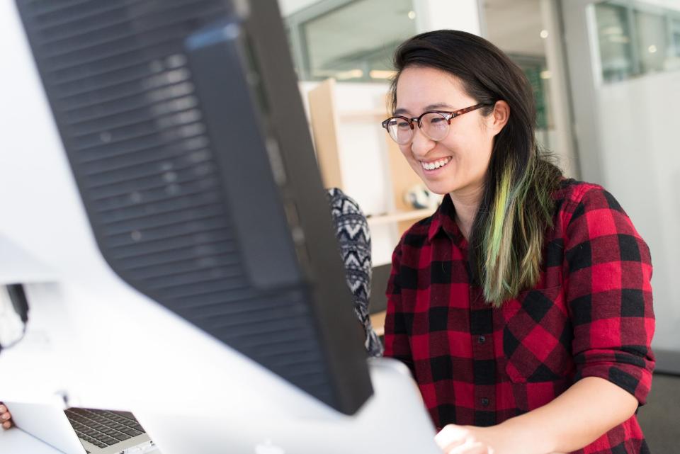 woman on computer