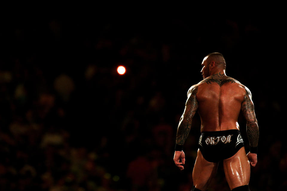 Randy Orton enters the ring during Wrestlemania XXX at the Mercedes-Benz Super Dome in New Orleans on Sunday, April 6, 2014. (Jonathan Bachman/AP Images for WWE)