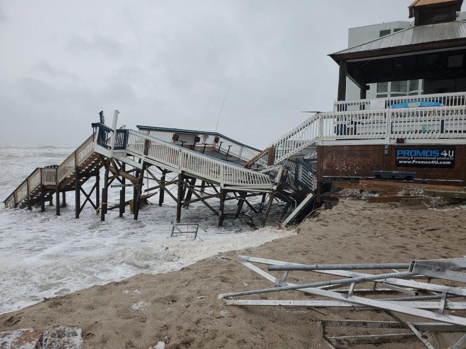 Chases on the Beach in New Smyrna Beach lost its deck Thursday, Nov. 10, 2022, as a result of Tropical Storm Nicole.