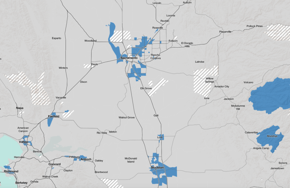 Map of Sacramento and Stockton