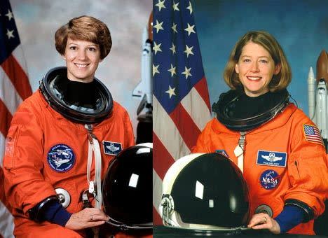 NASA's two female shuttle commanders: Eileen Collins, at left, and Pamela Melroy, at right.