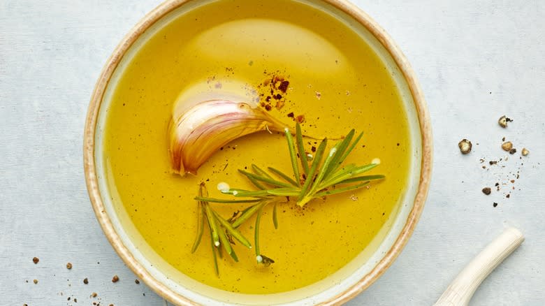 garlic in oil with herbs