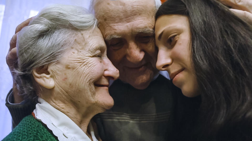 Rachel and her grandfather Karl reunite with Paulina Plostkaj, the woman who saved his life by helping his family find a place to hide. (Rachel Kastner / The Barn)