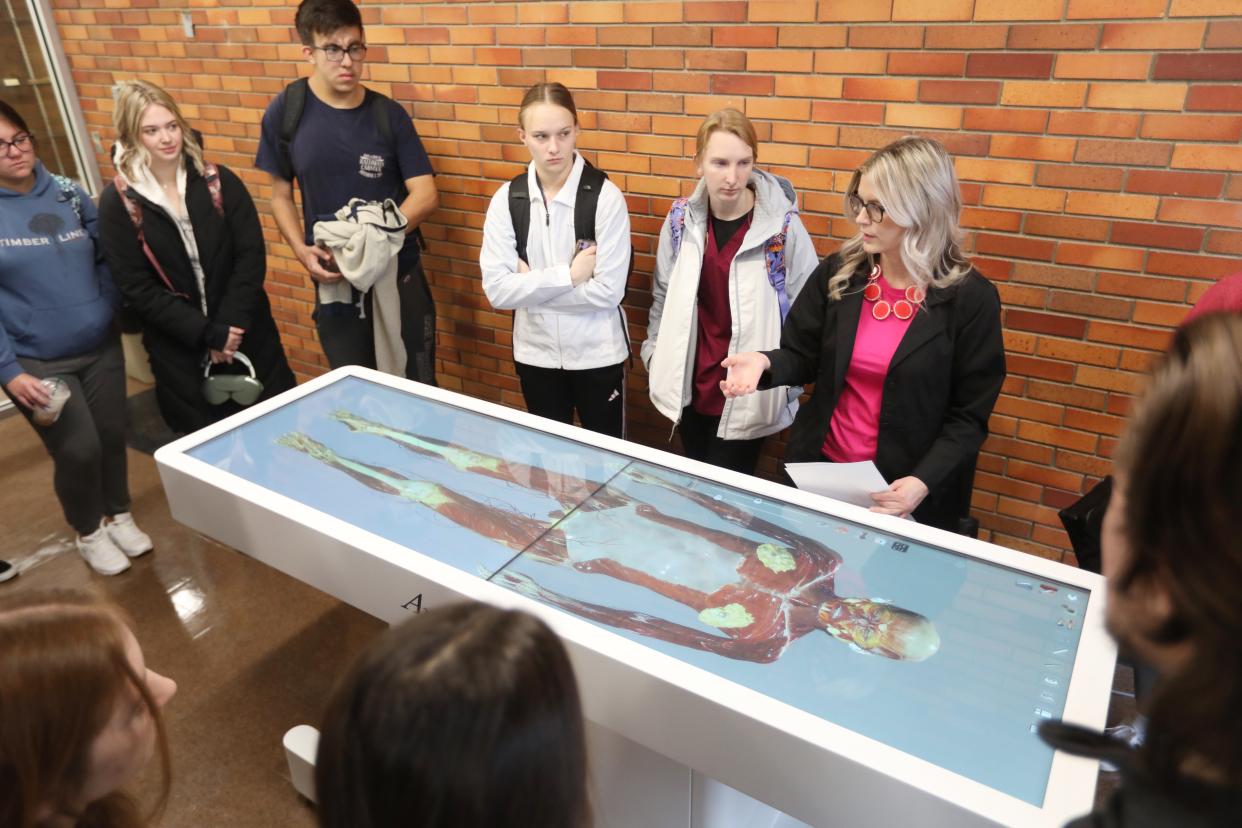 Kathleen Jefferis, associate professor of nursing at Muskingum University, talks about the muscular system of the university's virtual cadaver.