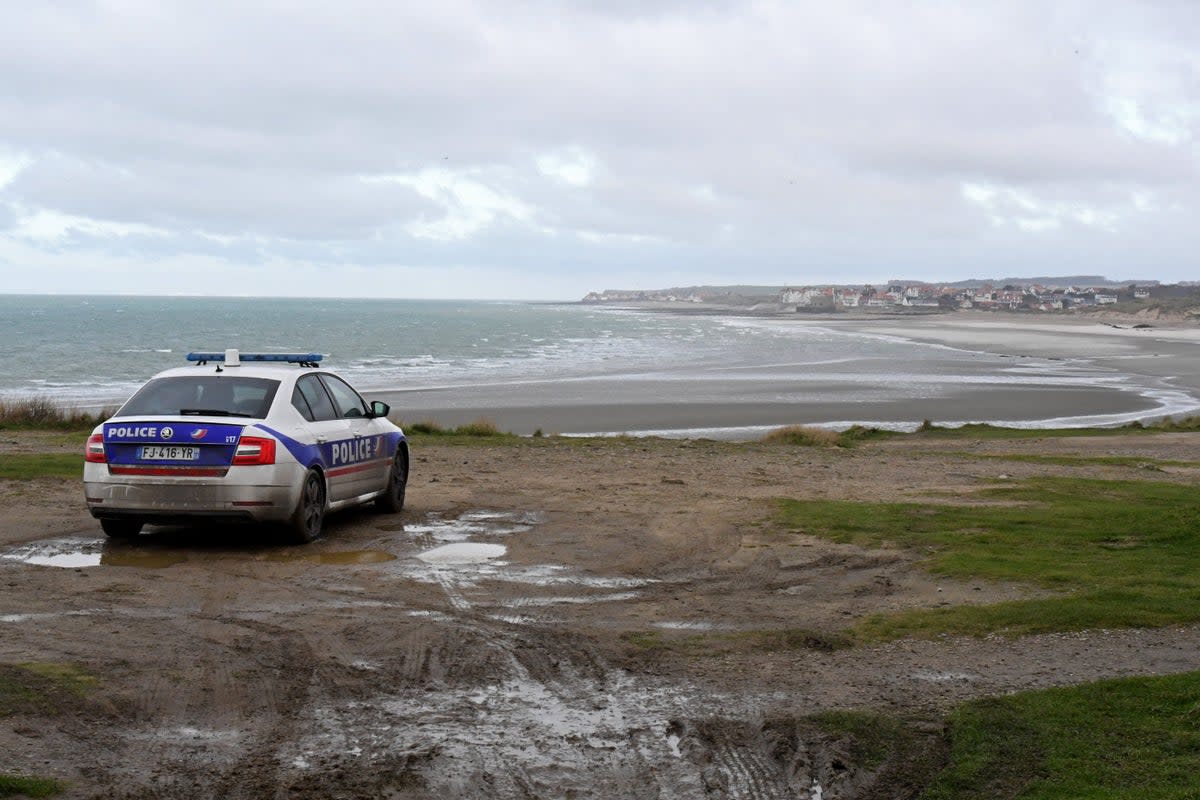 Police officers patrol the beach of Wimereux, on the northern coast of France, where migrants leave to often attempt small boat crossing to the UK (AFP/Getty)