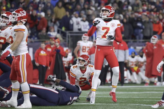 Kansas City Chiefs place kicker Harrison Butker kicks the winning field  goal with eight seconds left in the game giving the Chiefs a 38-35 victory  in Super Bowl LVII - Gold Medal Impressions