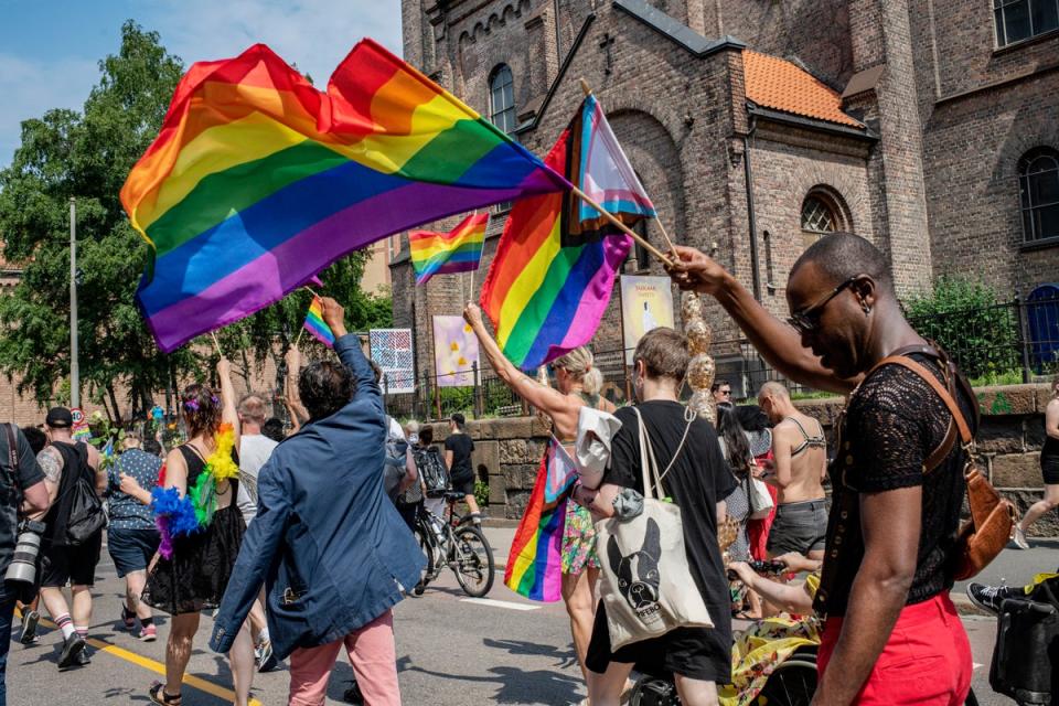 People carried large flags (Getty Images)