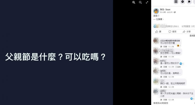 孫生臉書貼文，「父親節是什麼？」（圖／翻攝自臉書／孫生）