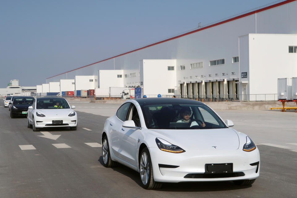 China-made Tesla Model 3 vehicles are seen at the Shanghai Gigafactory of the U.S. electric car maker in Shanghai, China December 30, 2019.  REUTERS/Yilei Sun