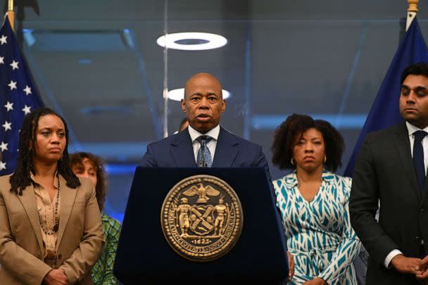 PHOTO: Mayor Eric Adams holds a briefing to discuss New York City's air quality from smoke coming from wildfires in Canada at the Office of Emergency Management, June 7, 2023, in New York. (Erik Pendzich/Shutterstock)