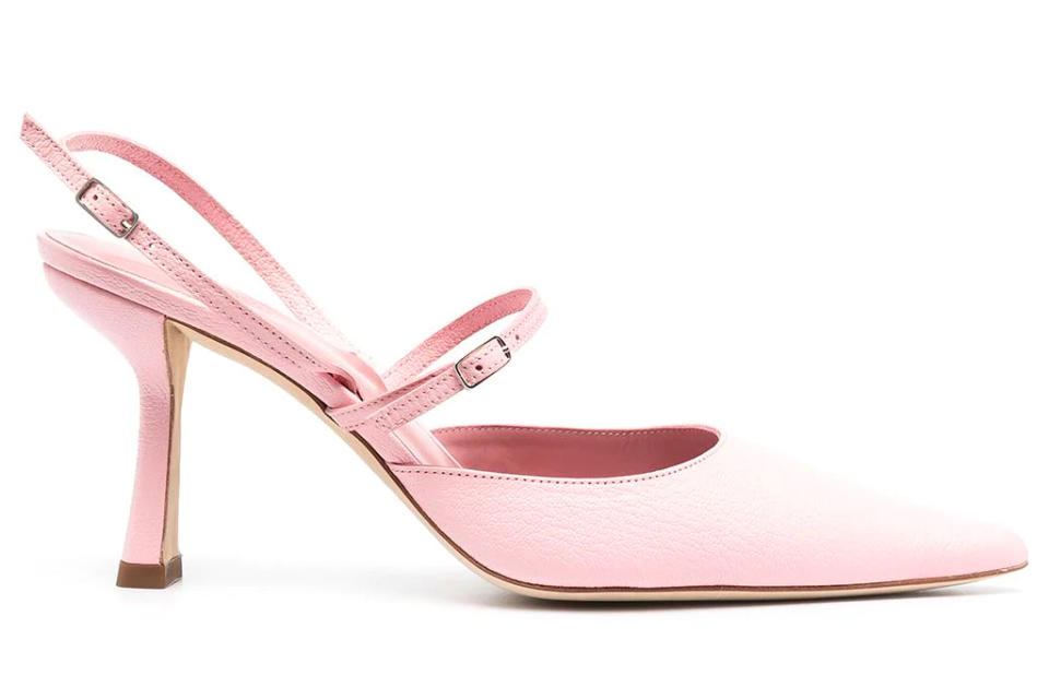 pink heels, slingbacks, by far