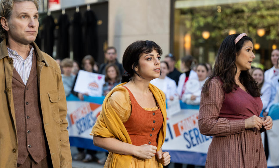 Krysta Rodriguez (center) performs on the Plaza with Sebastian Arcelus and Stephanie J. Block. (TODAY)