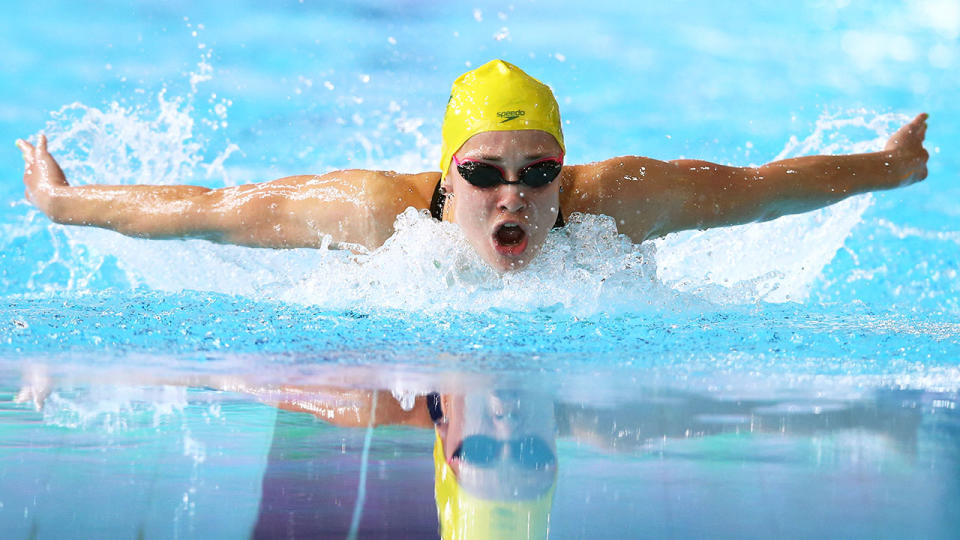 Seen here, Maddie Groves swims in the 200m butterfly final at the 2014 Glasgow Commonwealth Games.