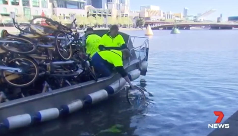 Bikes even had to be fished out of the Yarra. Source: 7 News