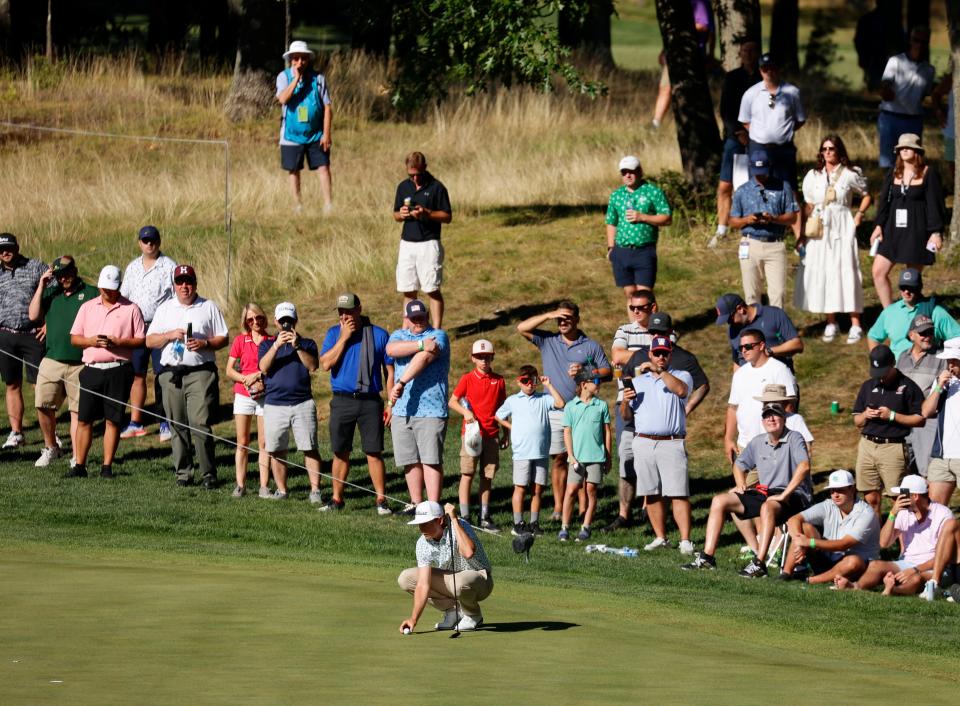 Cameron Smith lines up a putt on the 12th green during the first round of the LIV Golf Invitational-Boston tournament on Sept. 2 in Bolton.