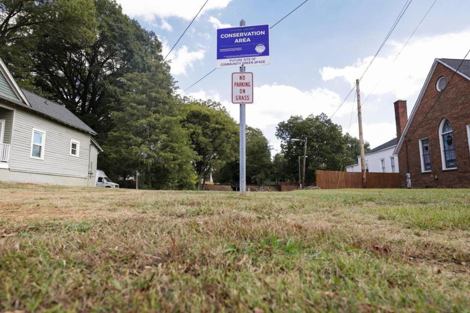 City leaders used $270,000 of the city’s tree conservation funds to buy this West Trade Street lot in 2019. It remains treeless.