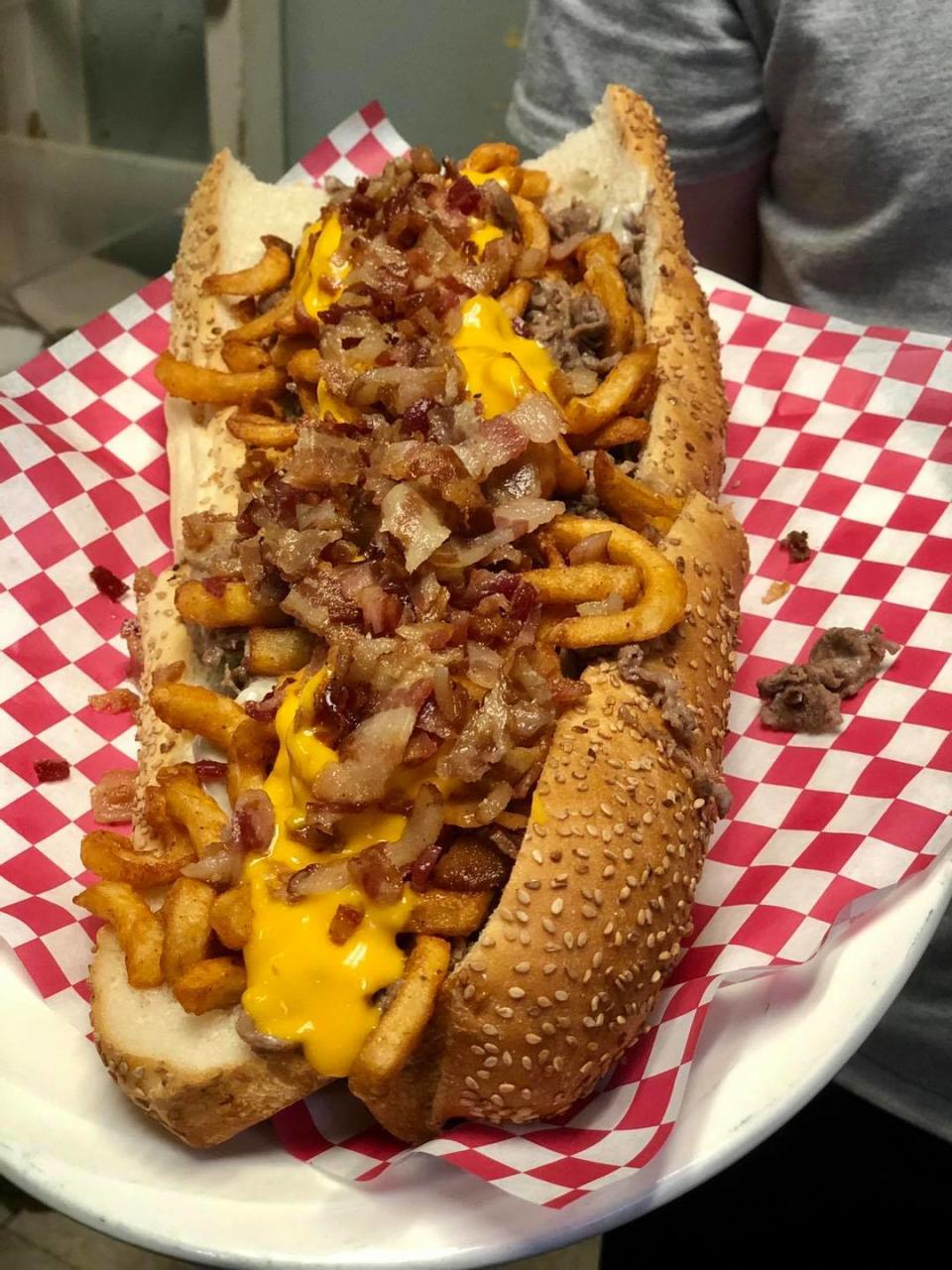 The Baconator cheesesteak is shown at Gaetano's of Willingboro. Plenty of bacon sits atop this baby.