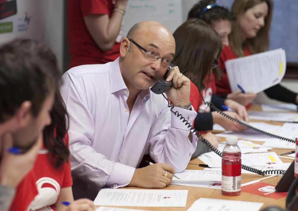 Gregg Wallace pictured manning the telephones during the 2011 Have a Heart appeal, Heart FM's charity raising money for Children's Hospices UK, at the Heart FM studios in central London.