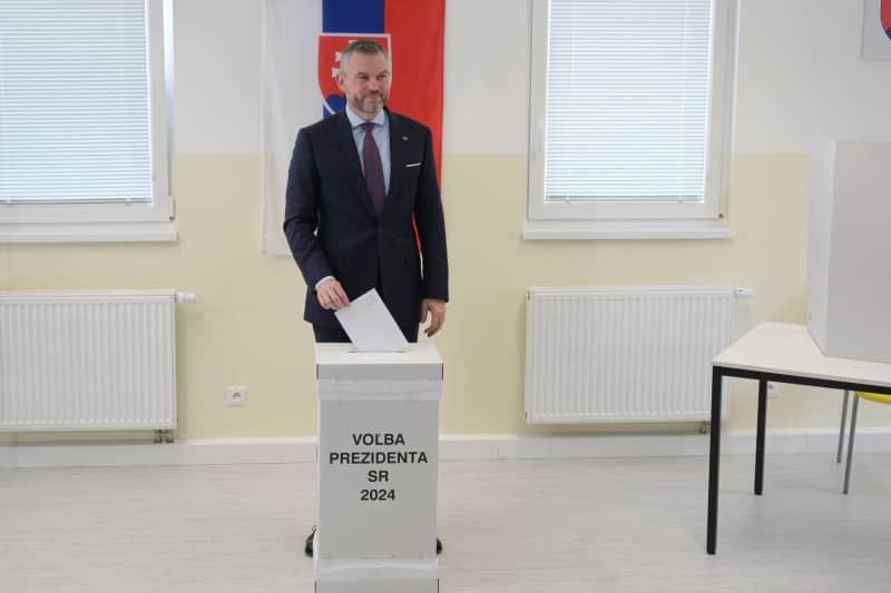 Speaker of the National Council of the Slovak Republic Peter Pellegrini casts his vote during the second round of the 2024 Slovakia presidential election. Pavel Neubauer/TASR/dpa