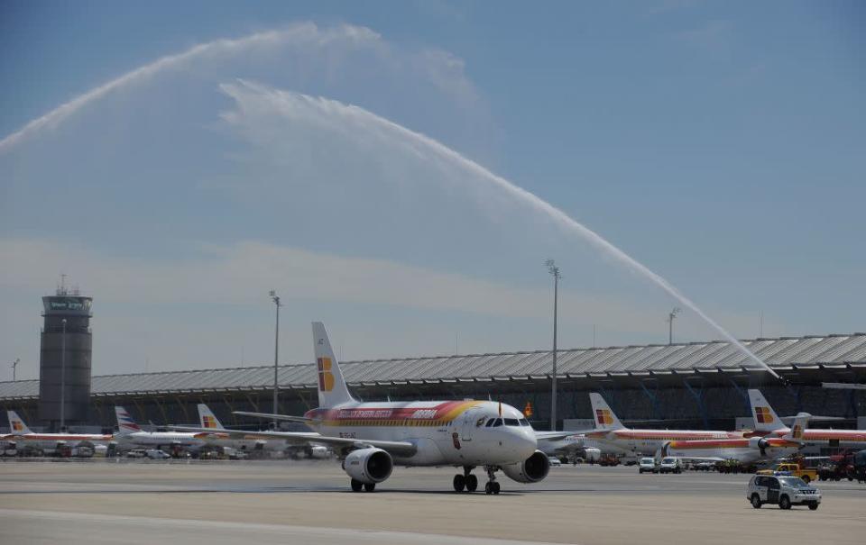 An Iberia plane arrives at Barajas airport in Madrid, Spain. For its kids' play areas, Conde Nast Traveller India magazine has named this airport among the world's most child-friendly.