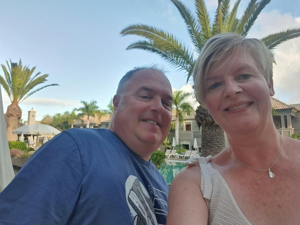 Sun days: Chris and Vanessa Pritchard-Wilkes finally arrived in Tenerife after a four-day delay (Vanessa Pritchard-Wilkes)