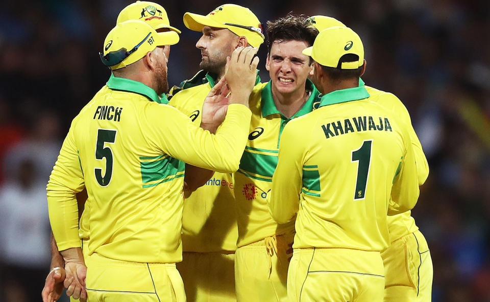 Jhye Richardson, pictured here in action for Australia in an ODI in 2019.