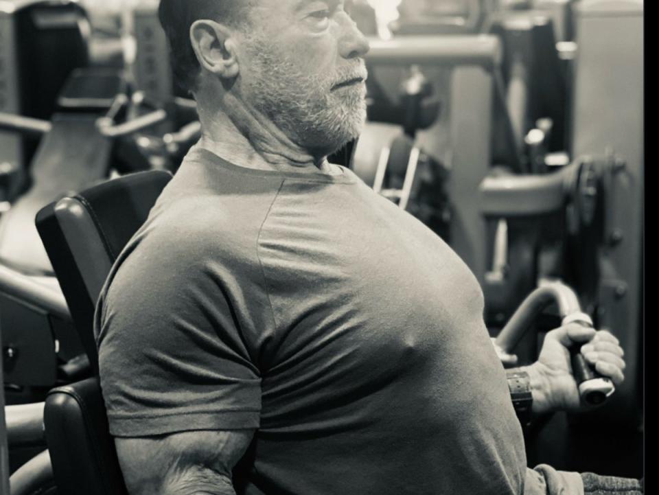 Arnold Schwarzenegger has posted a photo of himself working out in the gym (Twitter)