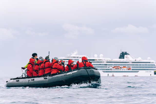 <p>Courtesy of Viking Cruises</p> A Viking expedition in the seas off Antarctica.