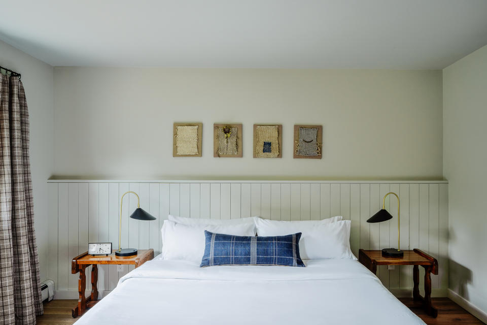 A headboard made of shiplap