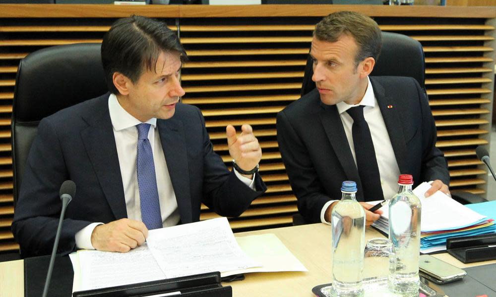 The Italian prime minister, Giuseppe Conte with the French president, Emmanuel Macron