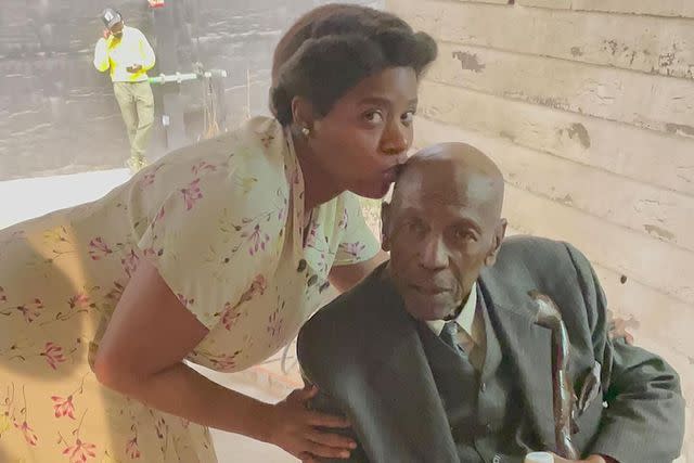 <p>Fantasia/Instagram</p> Fantasia Barrino and Louis Gossett Jr. on the set of 2023's <em>The Color Purple</em>