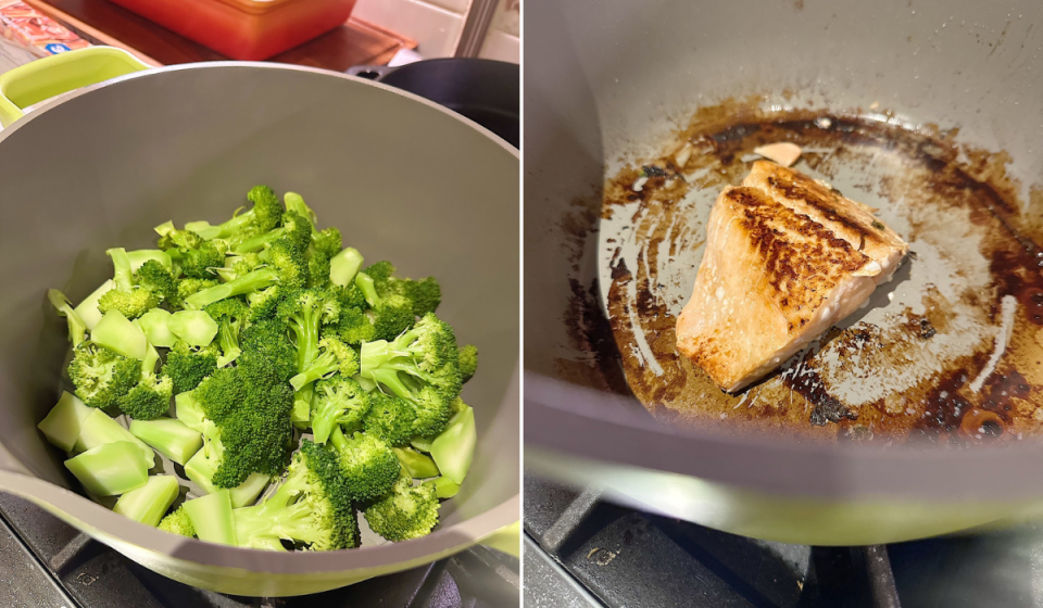 steamed broccoli/seared fish