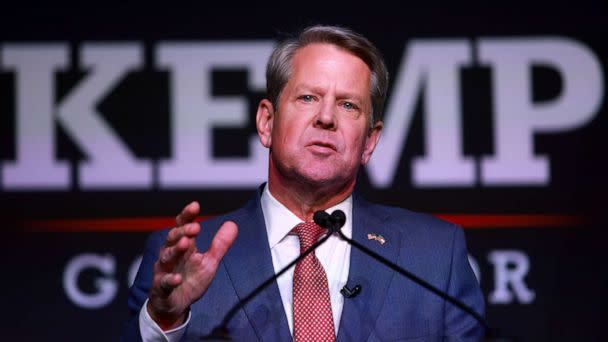 PHOTO: Republican gubernatorial candidate Gov. Brian Kemp speaks during his primary night election in Atlanta, May 24, 2022. (Joe Raedle/Getty Images)