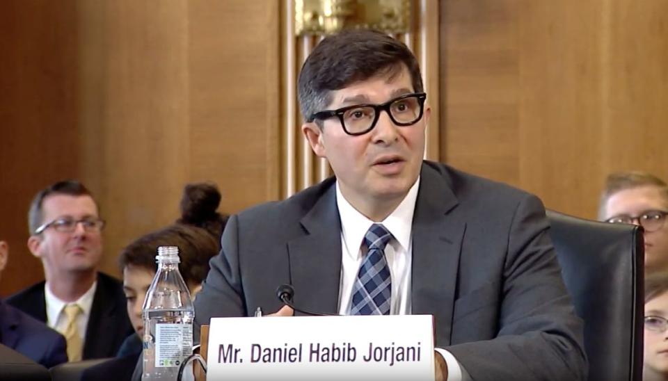 Daniel Jorjani, the Interior Department's top lawyer, appears before the Senate Energy and Natural Resources Committee on May 2, 2019. (Photo: YouTube/Senate Energy and Natural Resources Committee)