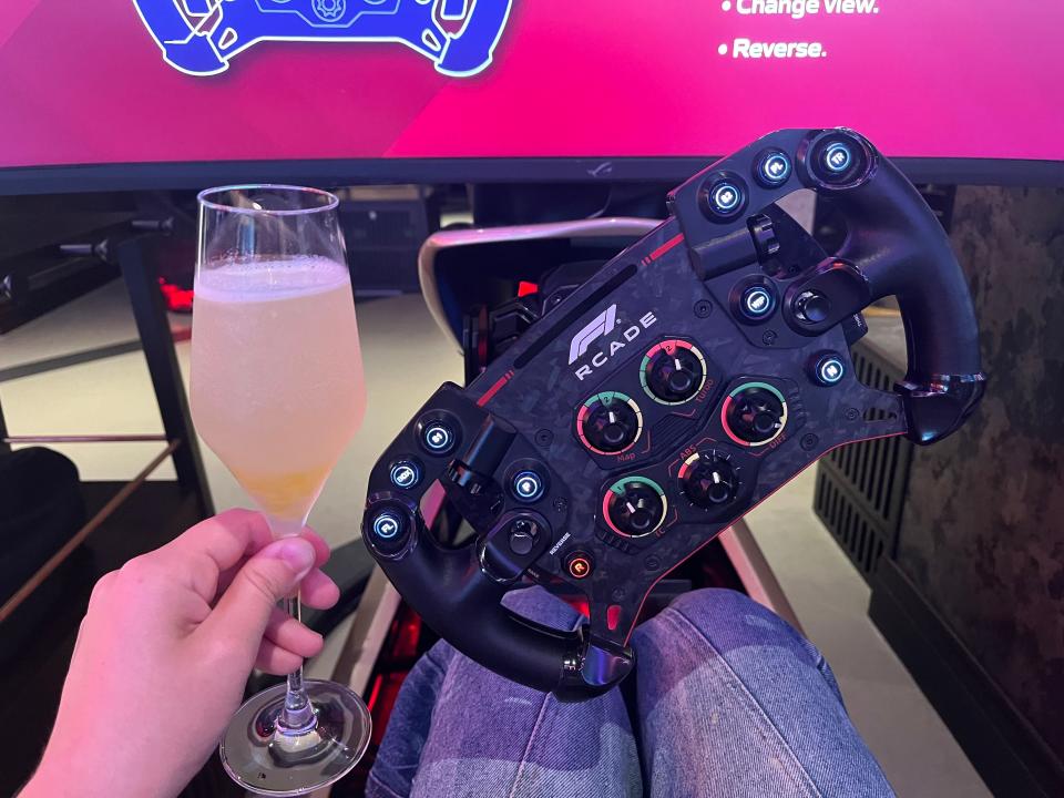 Driving simulator controller and a cocktail.