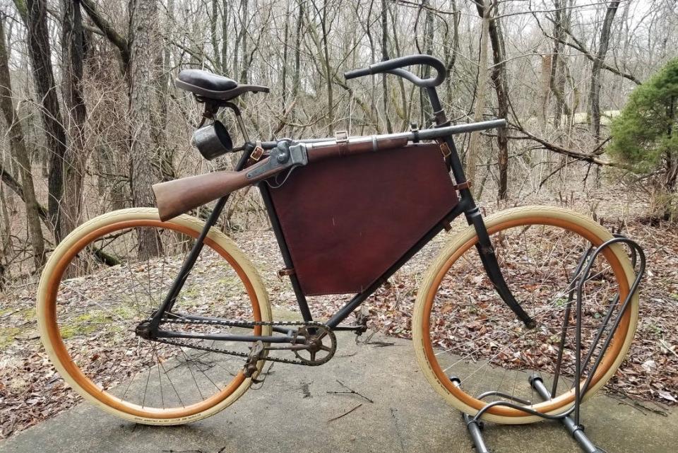 Daniel Dahlquist of Galena, Illinois will have his Buffalo Soldiers replica bicycle on display at Ryno Velo Bike Shop in Ankeny on Saturday, June 11, 2022.