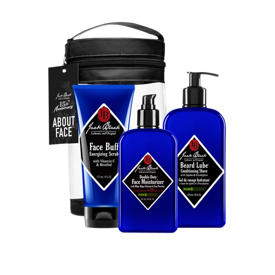 <p>Too many dads just use soap and water for their daily face wash, and it’s up to us to do something about it. This starter kit comes with face scrub, shave cream, and moisturizer for dads who need an upgrade to their morning routine. <b><a href="http://www.getjackblack.com/Products/About-Face-Set__8113.aspx" rel="nofollow noopener" target="_blank" data-ylk="slk:Jack Black About Face Set;elm:context_link;itc:0;sec:content-canvas" class="link ">Jack Black About Face Set</a> ($75)</b></p>