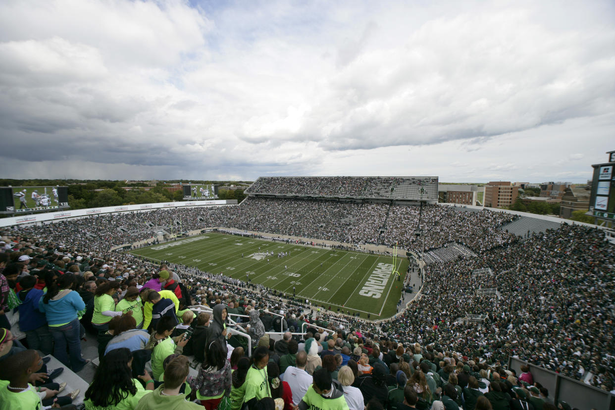 An overall, interior general view of Spartan Stadium during an NCAA college football game, Saturday, Sept. 22, 2012, in East Lansing, Mich. Michigan State won 23-7. (AP Photo/Al Goldis)