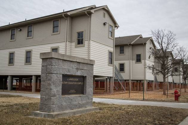 This photo provided by Nebraska National Guard shows empty lodging facilities at Camp Ashland, Neb., on Feb. 2, 2020. The Department of Defense is providing temporary lodging support for up to 1,000 passengers being evacuated from China to the U.S. in response to the coronavirus outbreak there. (Sgt. Lisa Crawford/Nebraska National Guard via AP)