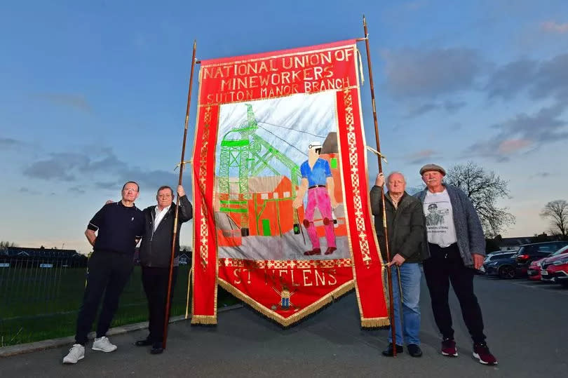 Marking the 40th Anniversary of the Miners' Strike, from left Ian Henderson, Paul Gerrard, Terry Houghton and Stewart Brown in St Helens