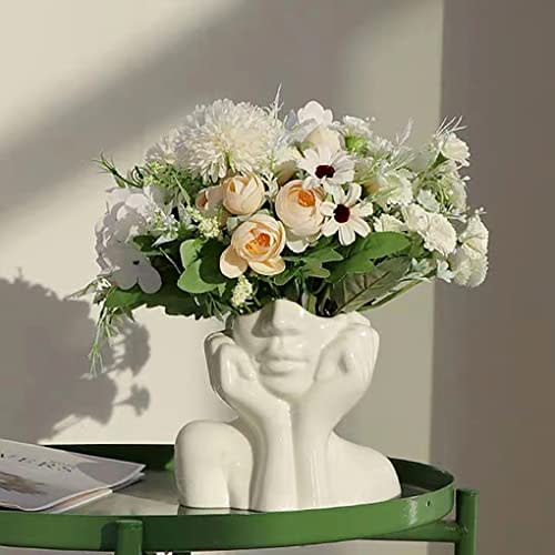 Flower Vase for Decor White Ceramic Face Vase for Flowers, Head Vase, Female Form Head Bust Vases, Modern Minimalism Vase for Home Decor Living Room Office Table Desk Decoration (W 6