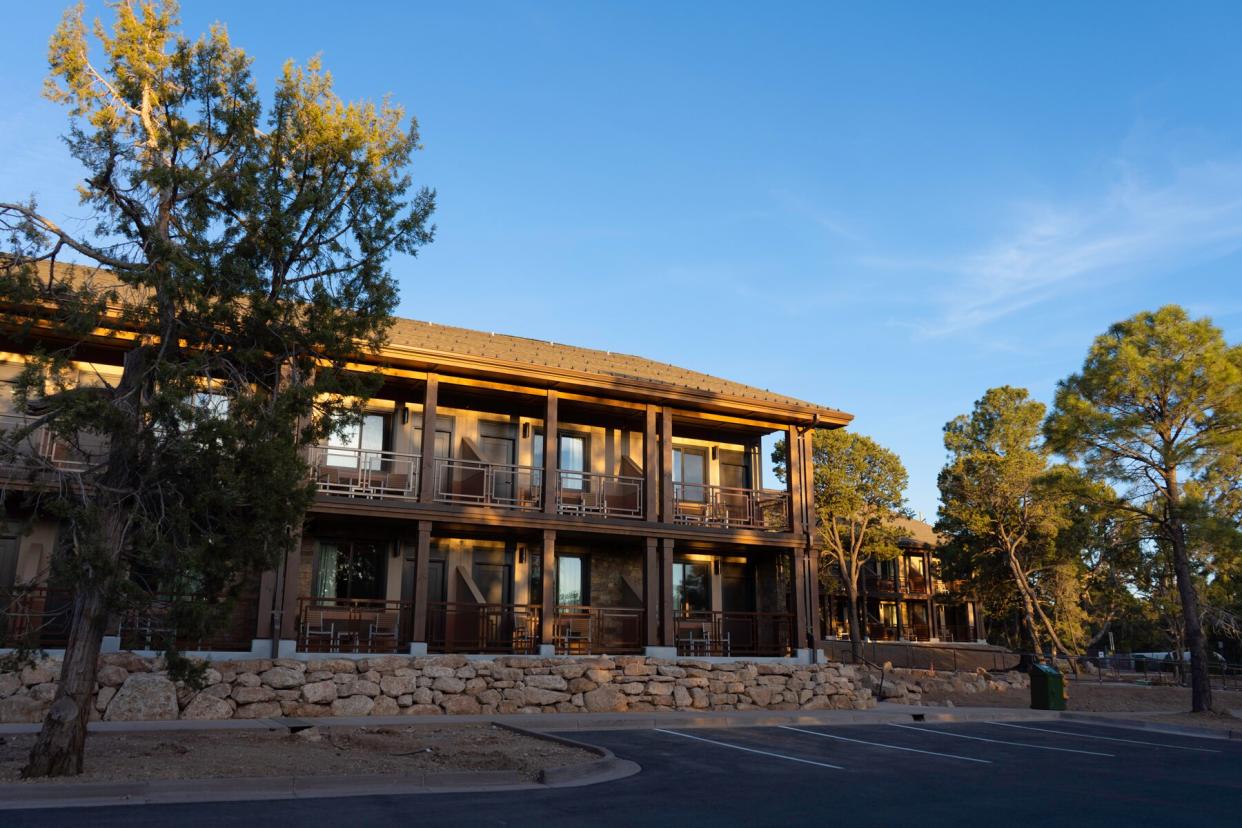 Maswik Lodge South renovated interiors with room balconies, located on the South Rim of Grand Canyon