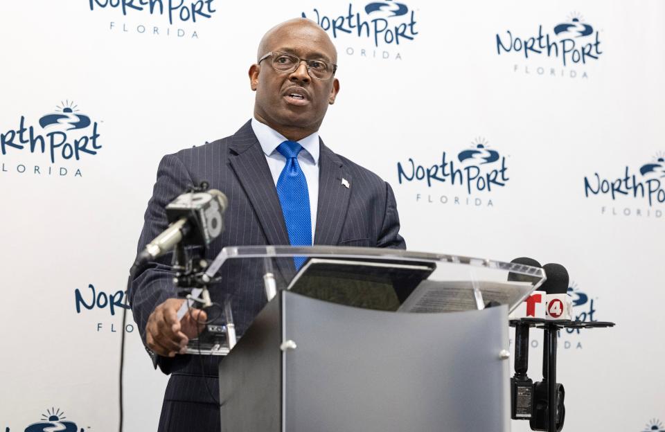 North Port City Manager Jerome Fletcher, seen here during a Sept. 15 press conference, said that the behavior of North Port City Commissioner Debbie McDowell "has gone too far overboard."