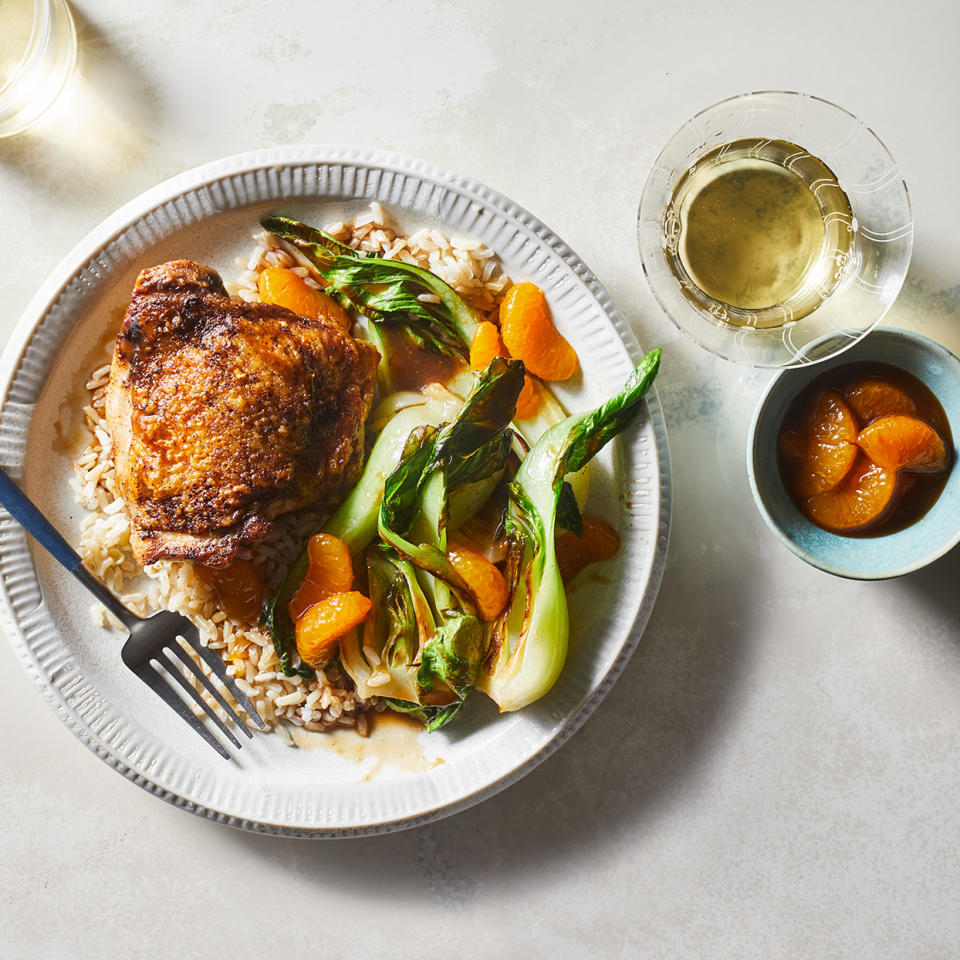 Ginger-Orange Chicken Thighs with Baby Bok Choy