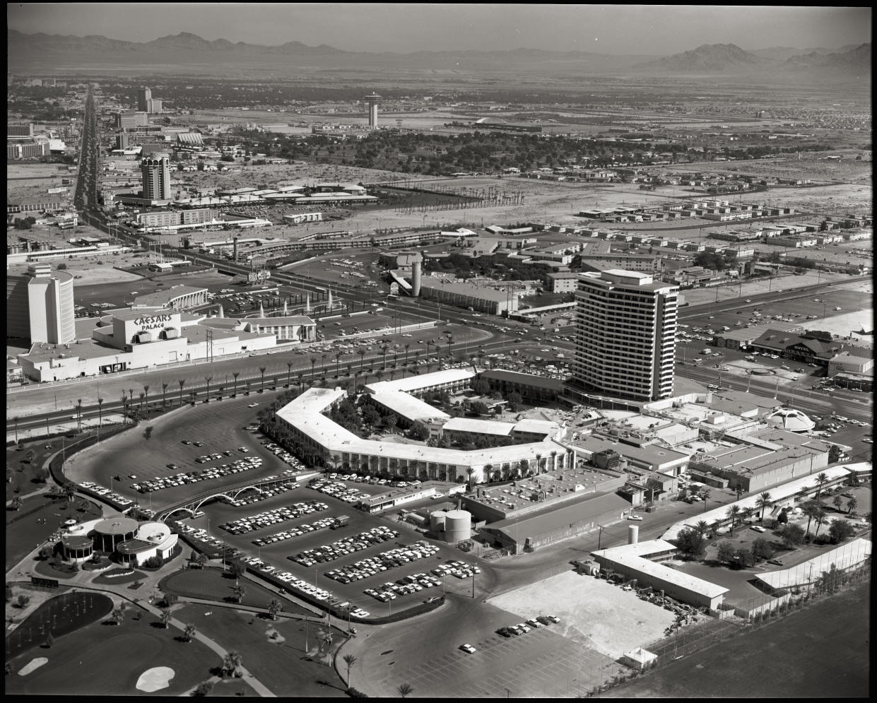 Aerial view of las vegas casino, circa 1968, Las Vegas, Nevada, USA. (Photo by Charles E. Rotkin/Corbis/VCG via Getty Images)