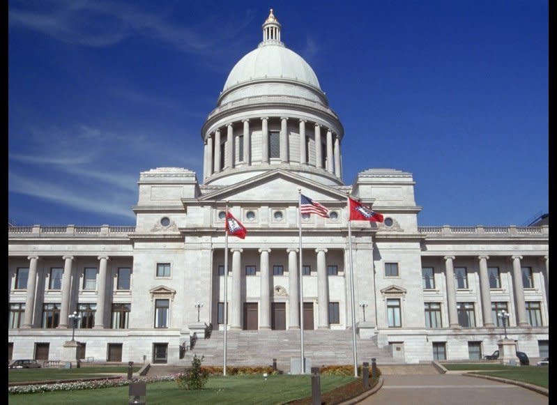 <strong>ARKANSAS STATE CAPITOL</strong>  Little Rock, Arkansas    <strong>Year completed:</strong> 1915  <strong>Architectural style:</strong> Neo-Classical  <strong>FYI:</strong> Don’t forget to look up. The rotunda of the capitol is a 17-foot-tall, 12-foot-wide brass chandelier made by Mitchell Vance and Company. Keep an eye out for decorative elements, such as an eagle perched on top of the Liberty Bell.  <strong>Visit: </strong>Guided tours are offered Monday through Friday from 9 a.m. to 4 p.m. Reservations are encouraged.