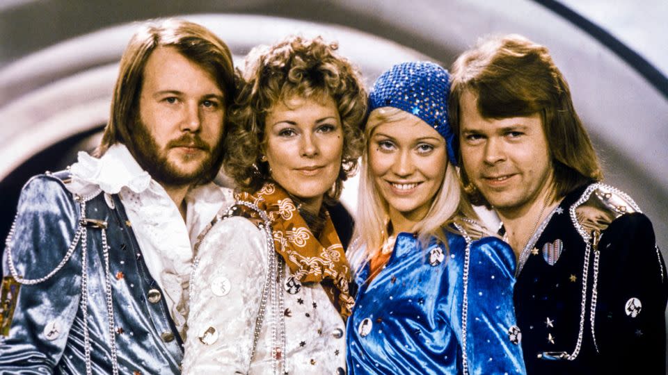 Benny Andersson (left), Anni-Frid Lyngstad (center-left), Agnetha Fältskog (center-right) and Bjorn Ulvaeus (right) in 1974. - Olle Lindeborg/AFP/Getty Images