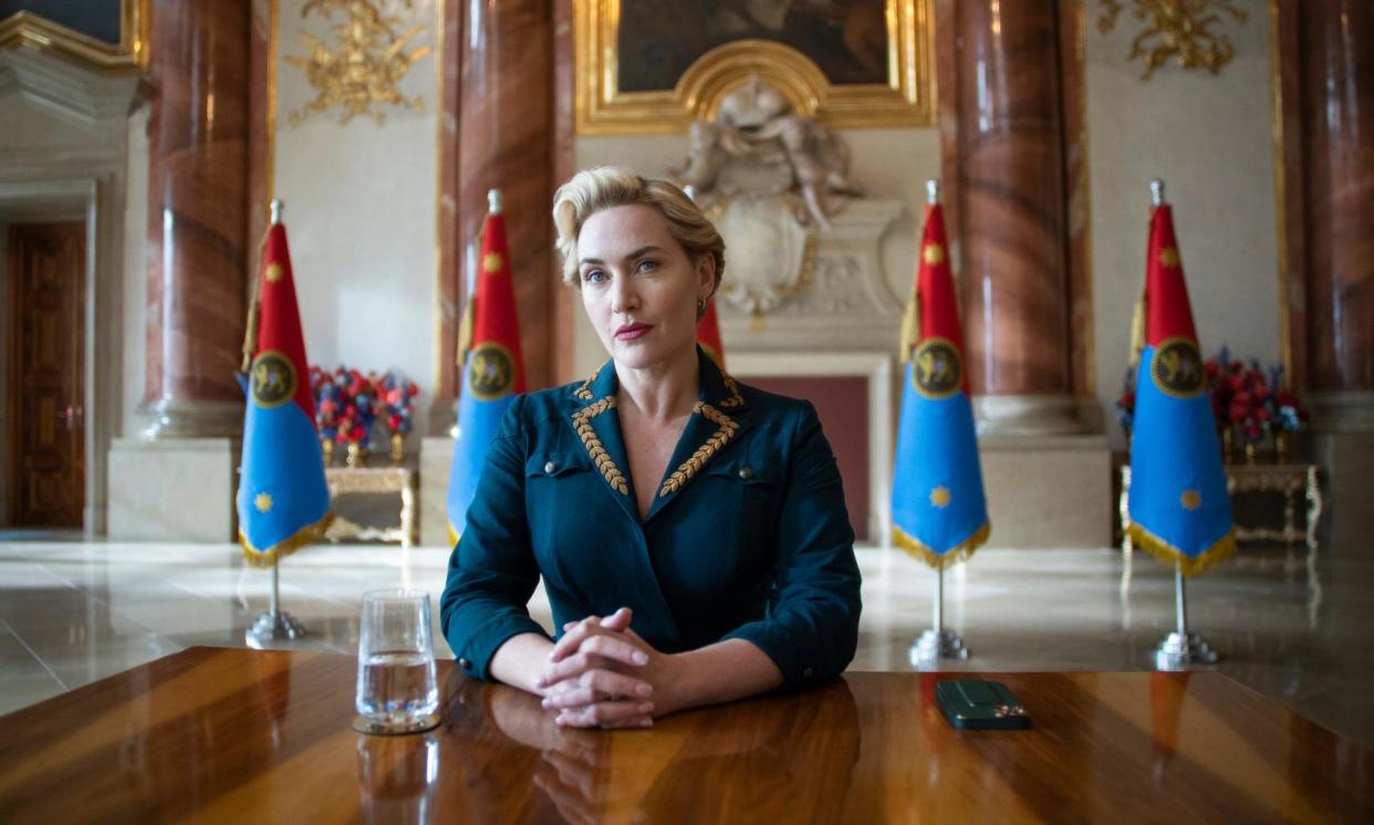 <span>Kate Winslet as Chancellor Elena Vernham, ‘a quasi-fascist aristo with a drooping bottom lip’, in The Regime.</span><span>Photograph: AP</span>