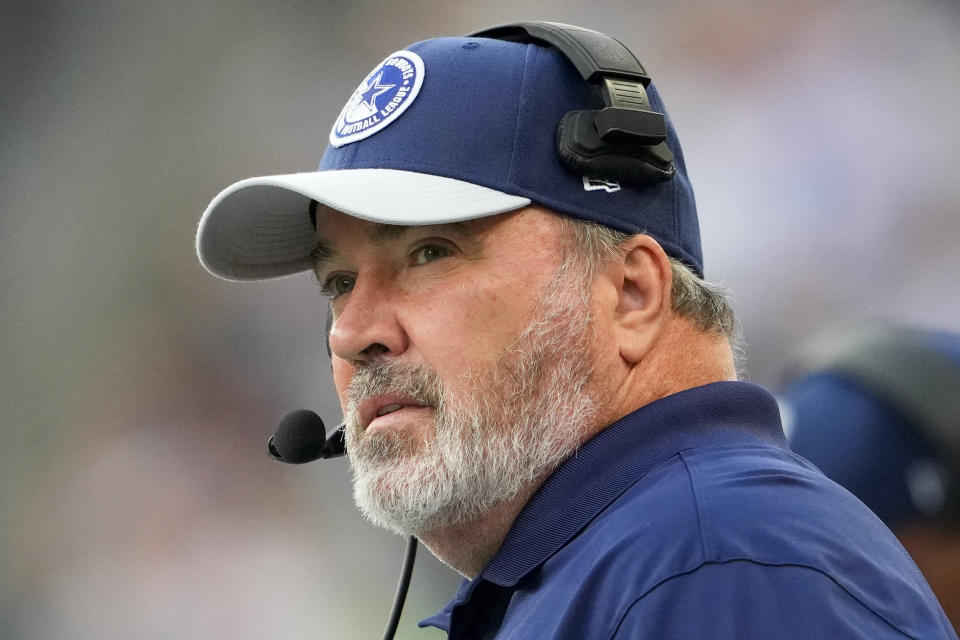 Dallas Cowboys head coach Mike McCarthy watches during the first half of a preseason NFL football game against the Seattle Seahawks Saturday, Aug. 19, 2023, in Seattle. (AP Photo/Lindsey Wasson)